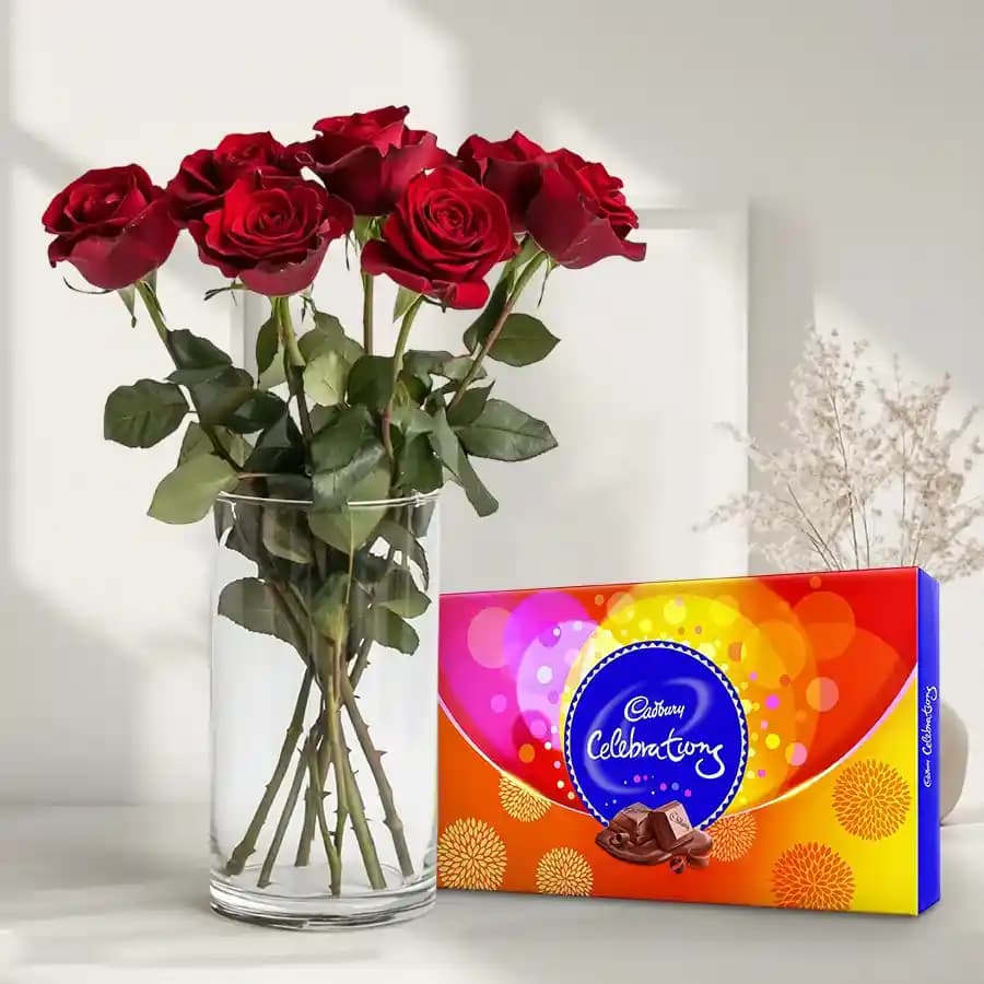 Red Roses with Cadbury Celebrations Pack