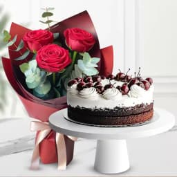 Red Rose Bouquet with Black Forest Cake 1