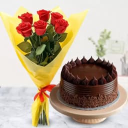 Radiant Red Rose Hand Bunch and Chocolate Cake 1