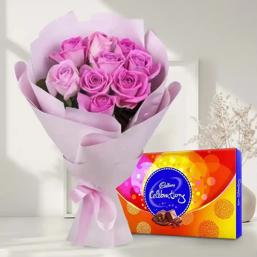 Pink Roses with Cadbury Celebrations Pack