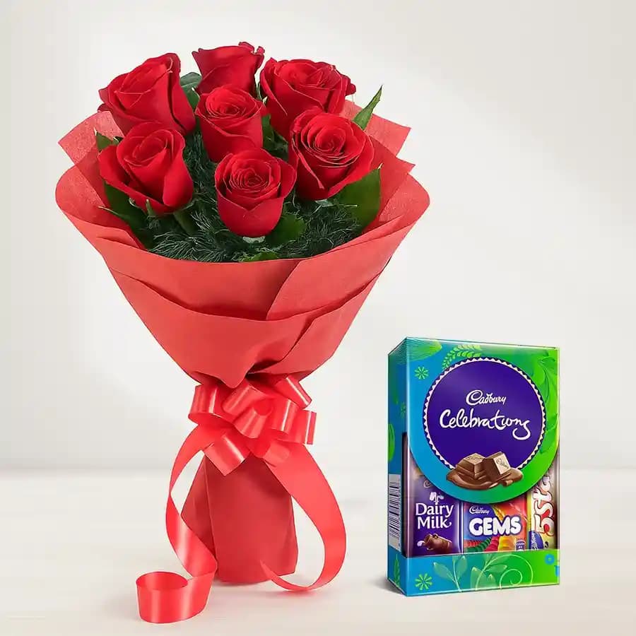 Red Rose Bouquet with Cadbury Mini Celebrations Pack