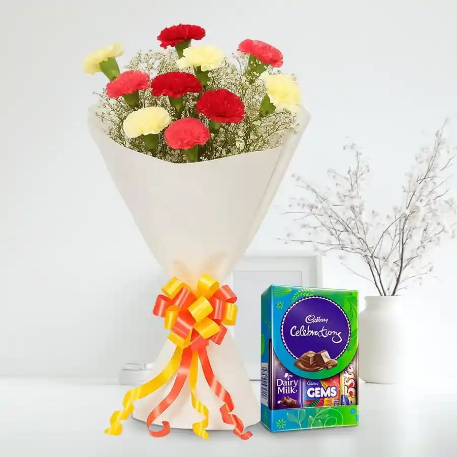 Mixed Flowers Bouquet with Cadbury Mini Celebrations Pack