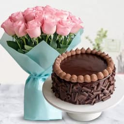 Pretty 12 Pink Roses with 1/2 Kg Chocolate Cake 1