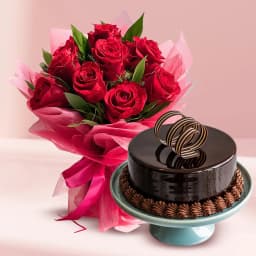 Red Rose Bouquet with Chocolate Cake 1