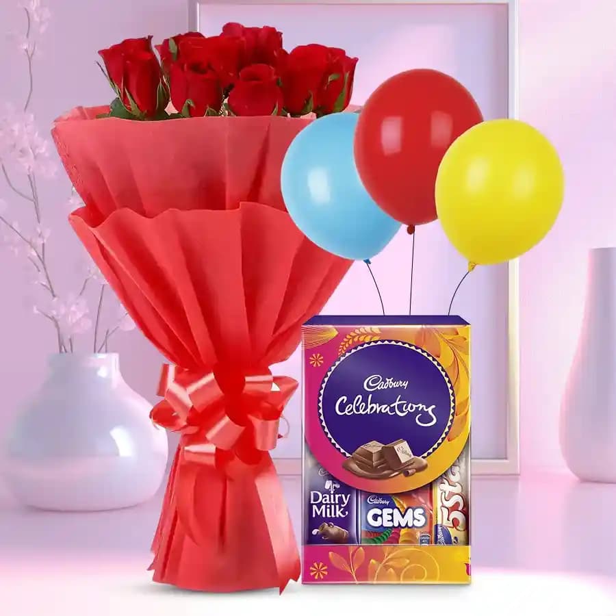 Rose Bouquet with Chocolates N Balloons