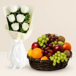 Fresh Fruits Basket N Rose Bouquet 1