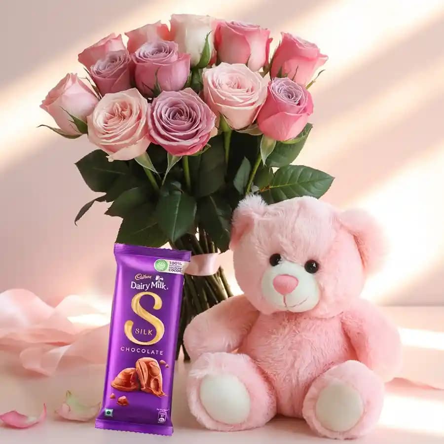 Blushing Rose Teddy Delight