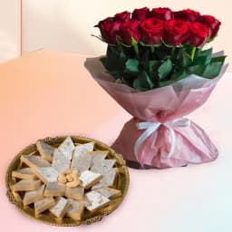 Red Rose Bouquet with Kaju Katli 1