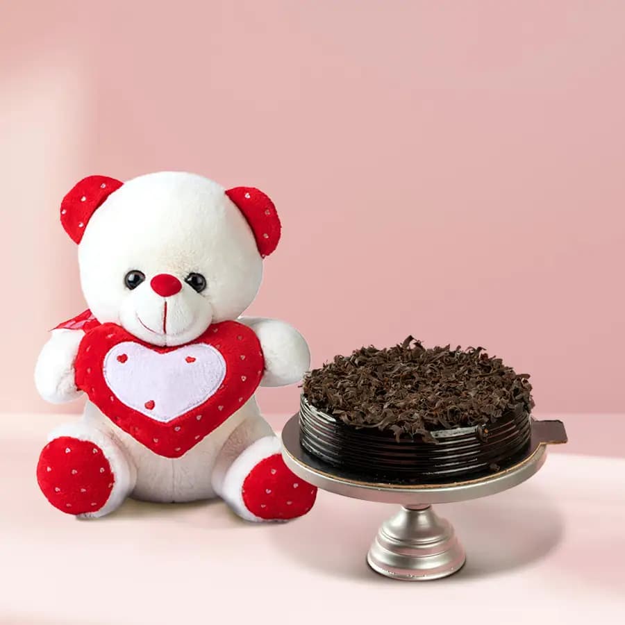 Delicious Chocolate Cake with Brown Teddy for Teddy Day