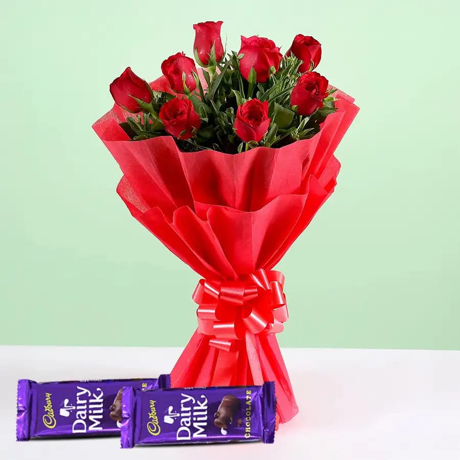Sweet Sensation Rose Bouquet with Dairy Milk Chocolates