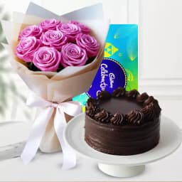 Delicious Cake Pink Rose Bouquet and Cadbury Celebrations 1