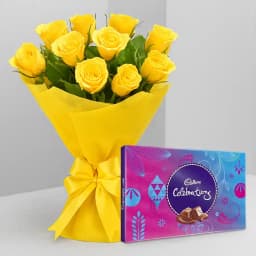 Beautiful Yellow Roses Bouquet N Cadbury Celebrations 1