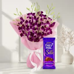 Gorgeous Bouquet of Orchids with Cadbury Dairy Milk Silk 1
