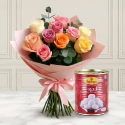 Combo Pack of Haldirams Rasgulla and Mixed Roses 1