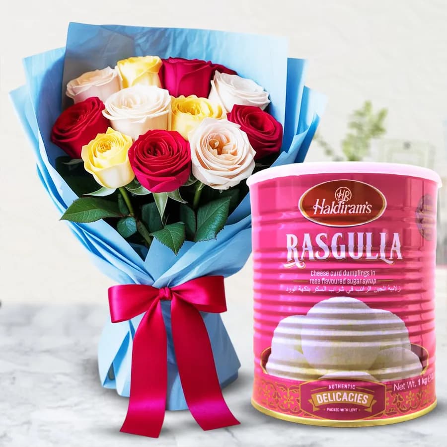 Combo Pack of Haldirams Rasgulla and Mixed Roses
