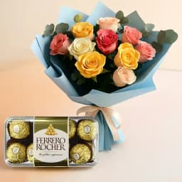 Blooming Birth Day Mixed Roses with Enjoyable Ferrero Rocher 1