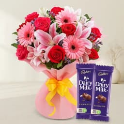 Lovely Mixed Flowers Bouquet and Cadbury Chocolates 1