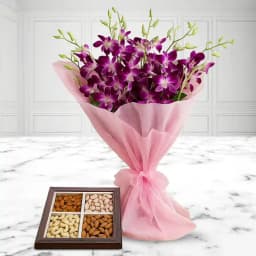 Special Dry Fruits Tray with Orchids Bouquet 1