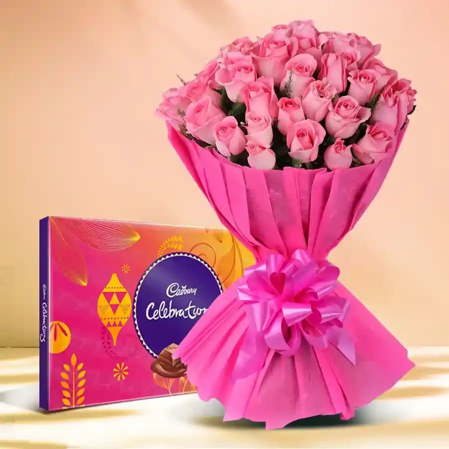 Combo of Cadbury Celebrations N Pink Rose Bouquet