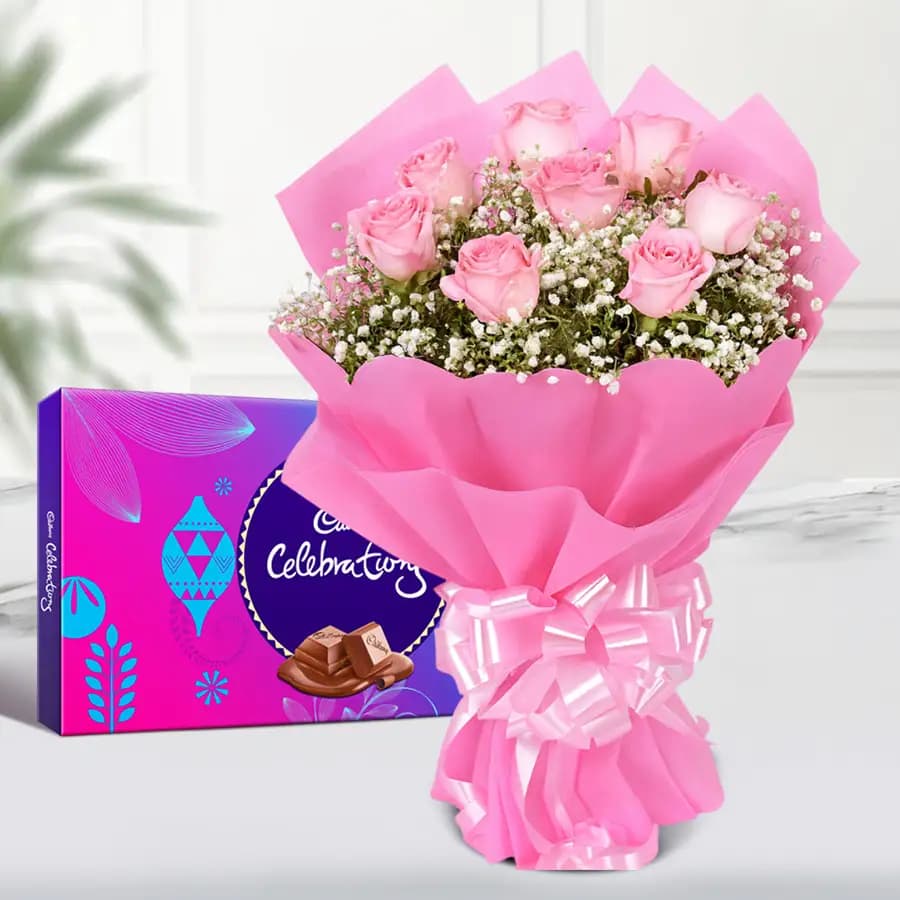 Combo of Cadbury Celebrations N Pink Rose Bouquet