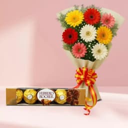 Combo Gift of Ferrero Rocher N Gerberas Bouquet 1