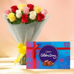 Mixed Roses Bunch with Cadbury Celebrations 1