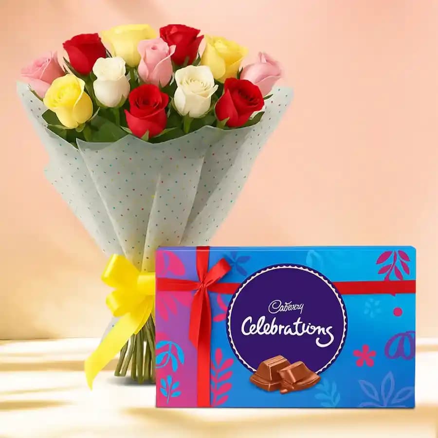 Mixed Roses Bunch with Cadbury Celebrations