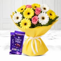 Marvelous Mixed Flowers Bouquet with Cadbury 1