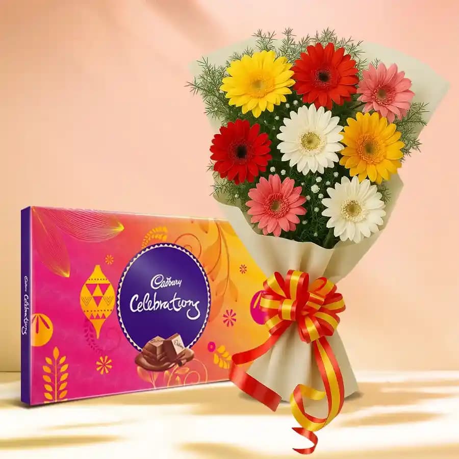 Combo of Cadbury Celebrations and Bouquet of Mixed Gerberas