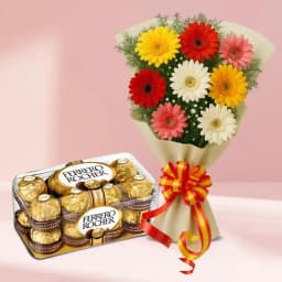 Exotic Ferrero Rocher Chocolates with Mixed Gerberas Bouquet 1