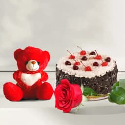 Special Black Forest Cake with Rose and Teddy 1