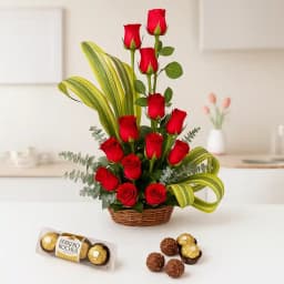 Attention Getting Red Roses Arrangement with Ferrero Rocher 1