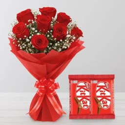Captivating Combo of Red Roses Bouquet with Nestle Kit Kat 1