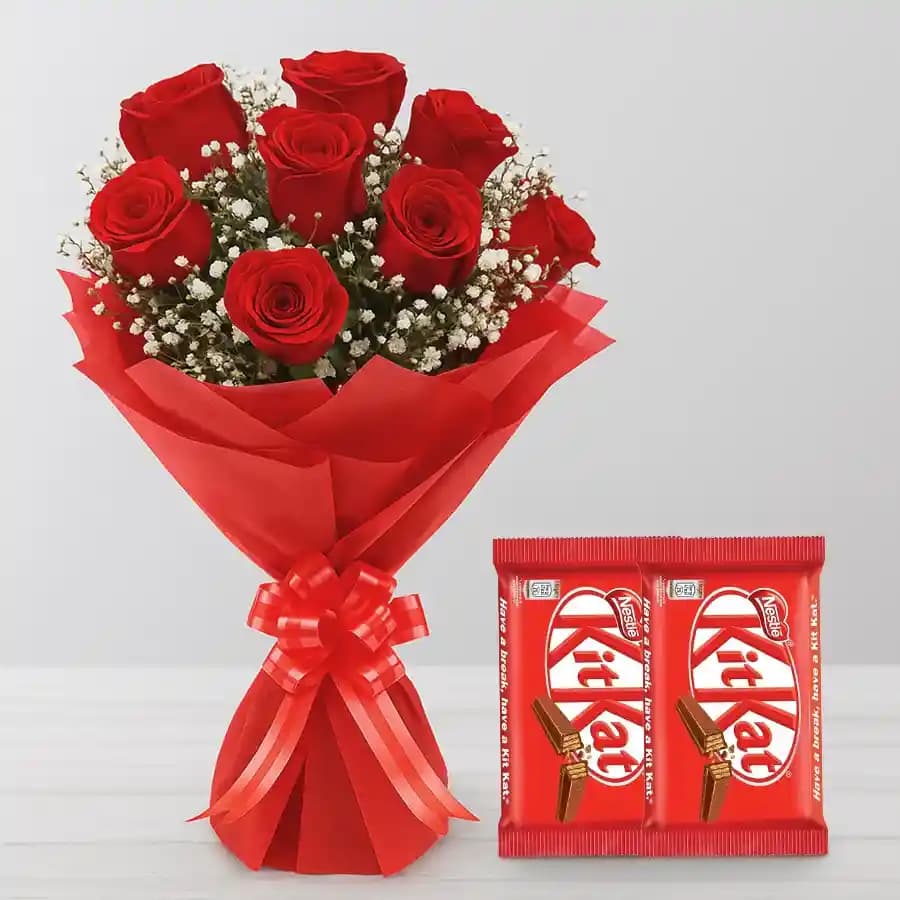 Captivating Combo of Red Roses Bouquet with Nestle Kit Kat