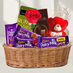 Marvelous Gift Hamper of Chocolates N Teddy with Single Red Rose 1