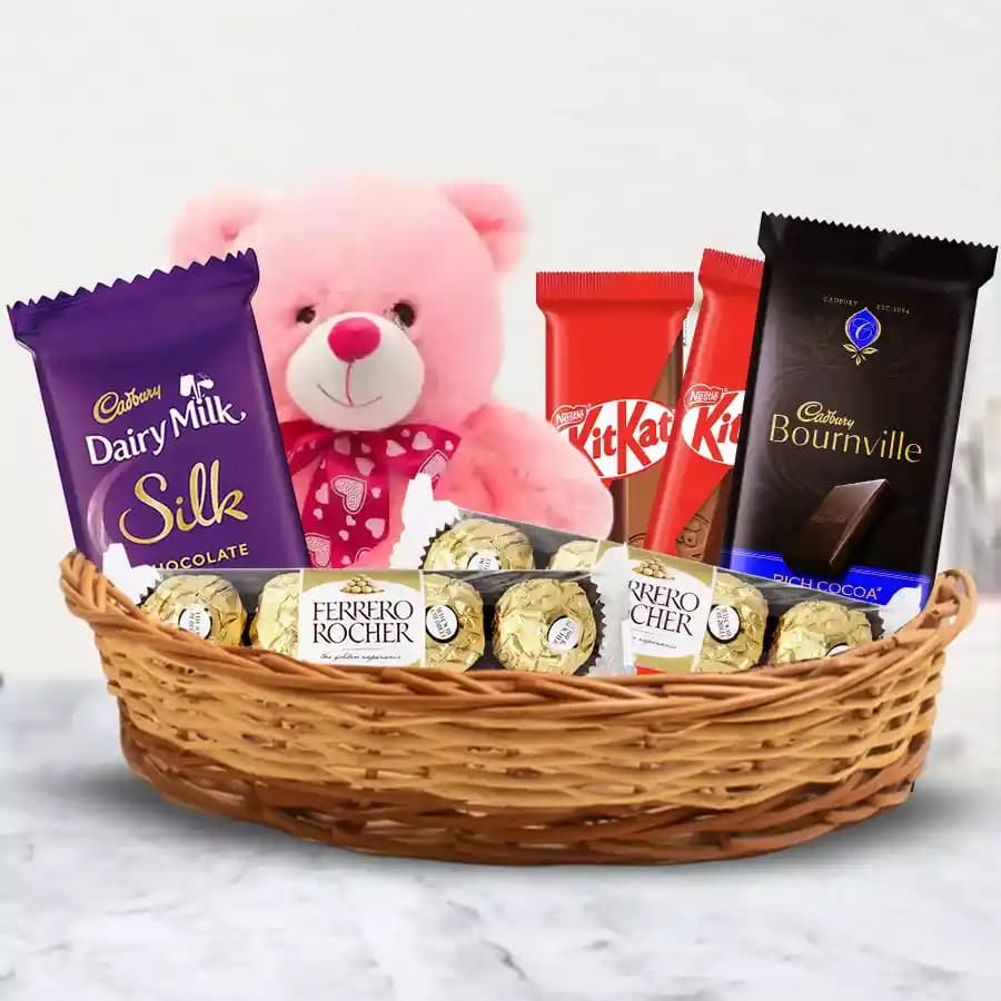 Sweet Affection Gift Basket with Plush Teddy