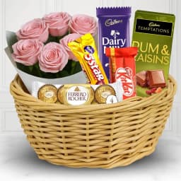 Joyful Selection of Pink Roses with Chocolate Gift Hamper 1