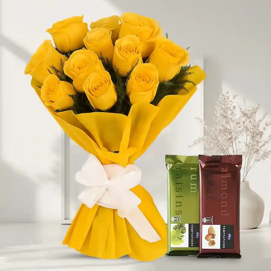 Blushing Bunch of Yellow Roses with Cadbury Chocolates