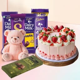 Mouthwatering Strawberry Cake with Chocolates N Teddy 1