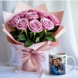 Beautiful Pink Rose Arrangement with Personalized Coffee Mug 1