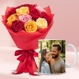 Colorful Rose Bunch with Personalized Photo Coffee Mug 1