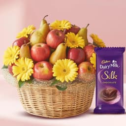 Eye Catching Fruits N Flowery Basket with Chocolates 1
