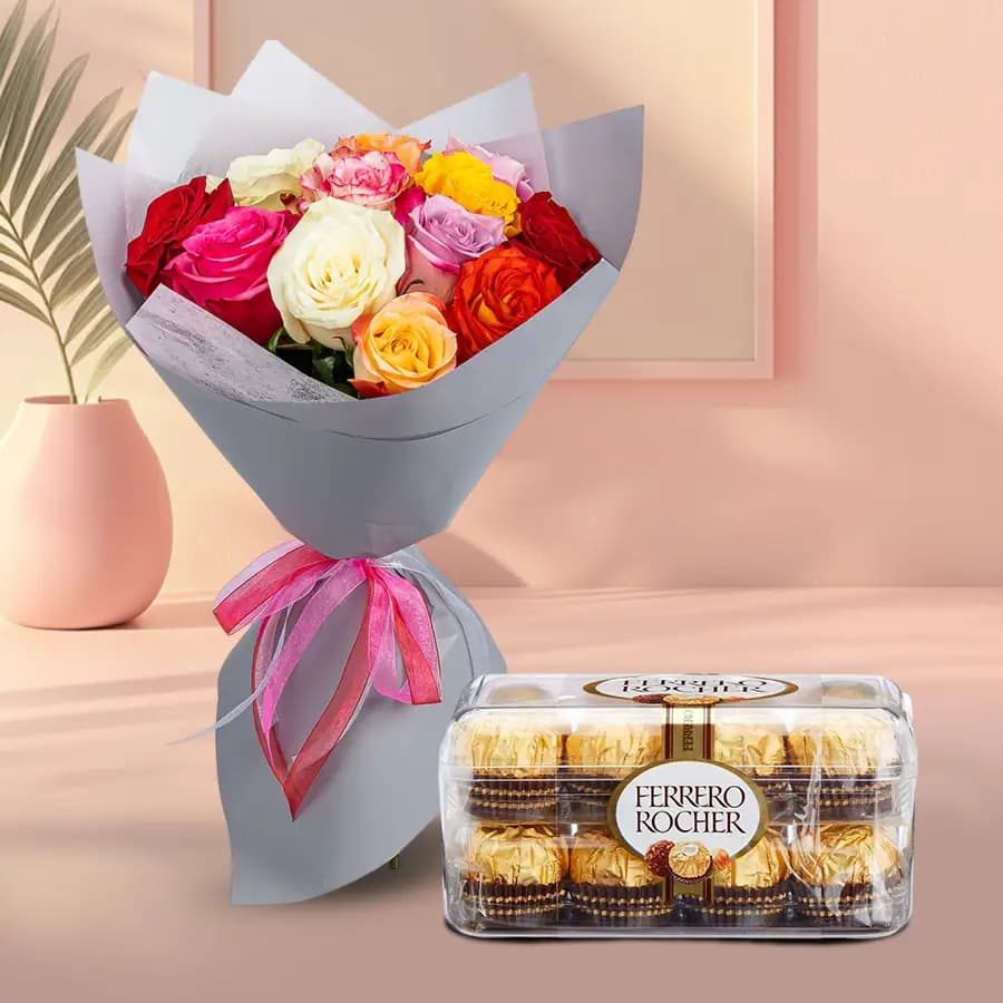 Exquisite Rose Arrangement with Ferrero Rocher
