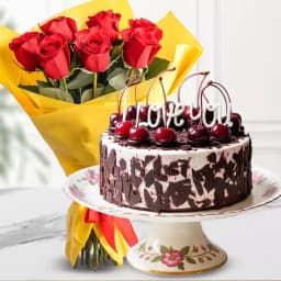 Romantic Red Roses with Decadent Cake 1