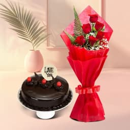 Remarkable Love You Chocolate Cake with Red Roses Posy 1