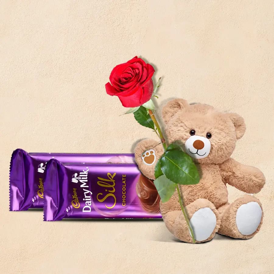 Love Combo of Cadbury Chocolate with Red Rose N Cute Teddy