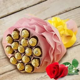 Marvelous Bouquet of Ferrero Rocher Chocolates with Single Red Rose 1