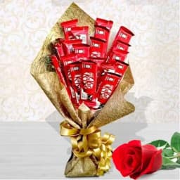 Marvelous Bouquet of Kitkat Chocolates with Single Red Rose 1