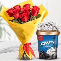 Beautiful Red Roses Bouquet with Oreo Ice Cream Tub from Kwality Walls 1