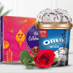 Yummy Cadbury Celebration Oreo Ice Cream N Single Rose Gift Combo 1